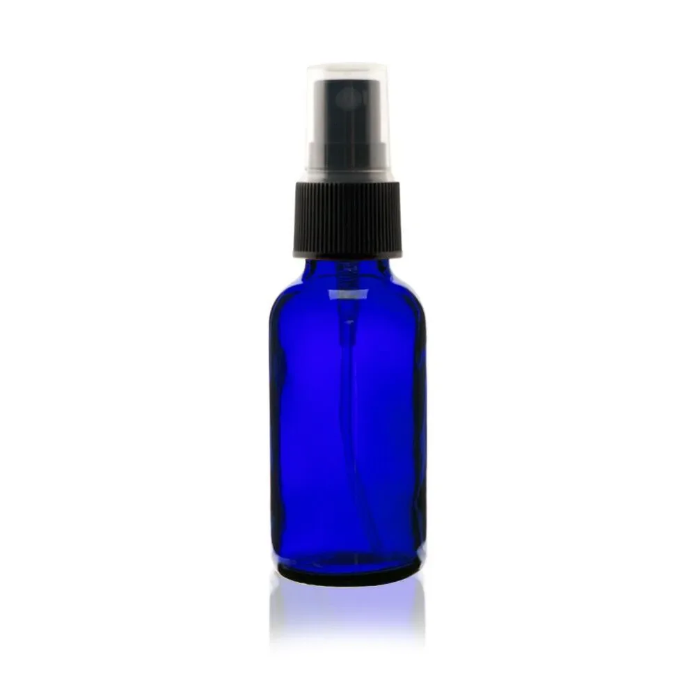 Glass Spray Bottle - 1oz Cobalt Blue Small Glass Bottles Black Sprayer 1-Bottle